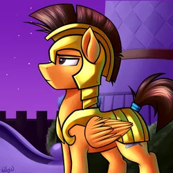 Size: 4000x4000 | Tagged: safe, artist:rubywave32, derpibooru import, oc, oc:compylight, unofficial characters only, pegasus, pony, absurd resolution, armor, male, night, royal guard, solo, stallion