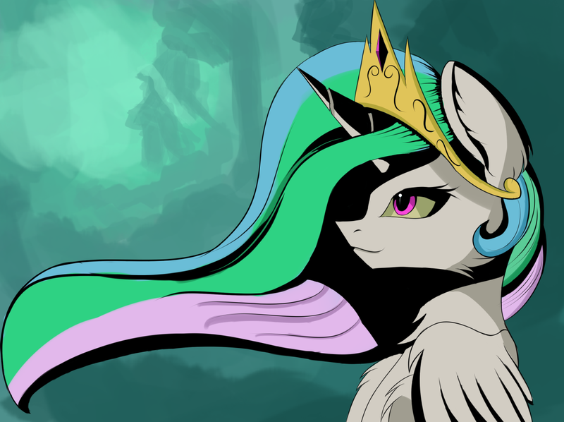 Size: 1280x957 | Tagged: artist:vell221, bust, crown, derpibooru import, jewelry, portrait, princess celestia, regalia, safe, solo