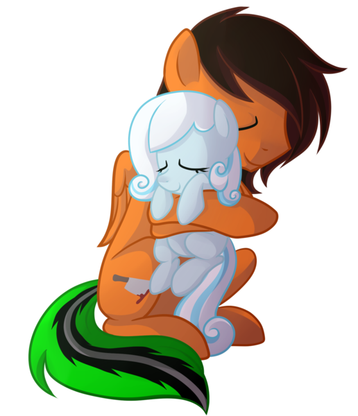 Size: 1421x1653 | Tagged: safe, artist:drawntildawn, derpibooru import, oc, oc:snowdrop, unofficial characters only, pegasus, pony, cute, eyes closed, female, filly, hug, male, ocbetes, simple background, sitting, stallion, transparent background