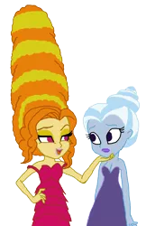 Size: 1276x1970 | Tagged: safe, artist:ktd1993, derpibooru import, adagio dazzle, trixie, equestria girls, 1000 hours in ms paint, alternate hairstyle, beehive hairdo, female, hand on hip, lesbian, lidded eyes, lipstick, looking at each other, ms paint, open mouth, shipping, simple background, transparent background, triagio, wat