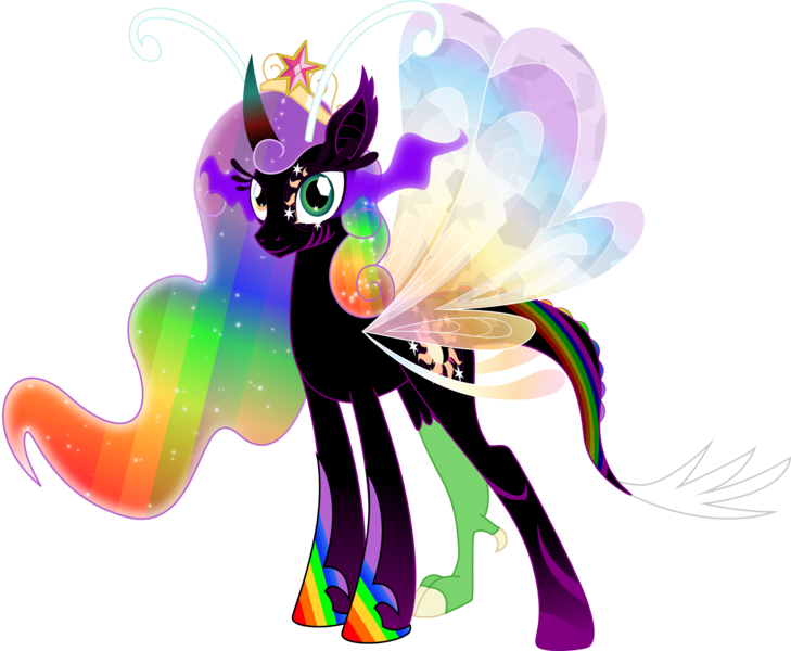 Size: 3647x3000 | Tagged: artist:theshadowstone, big crown thingy, crown, derpibooru import, donut steel, hybrid, intentionally bad, jewelry, oc, oc:princess changeling rainbow magic pants, regalia, safe, simple background, transparent background, unofficial characters only