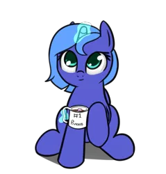 Size: 665x696 | Tagged: safe, artist:neuro, derpibooru import, princess luna, chocolate, colored pupils, cute, food, glowing horn, hot chocolate, levitation, magic, mug, raised hoof, s1 luna, simple background, sitting, solo, telekinesis, transparent background