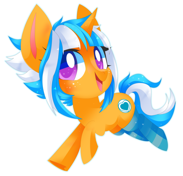 Size: 3232x3091 | Tagged: safe, artist:sorasku, derpibooru import, oc, oc:passion freeze, unofficial characters only, pony, unicorn, blushing, clothes, colored pupils, female, freckles, happy, mare, open mouth, prancing, raised hoof, simple background, smiling, socks, solo, striped socks, thigh highs, transparent background, underhoof