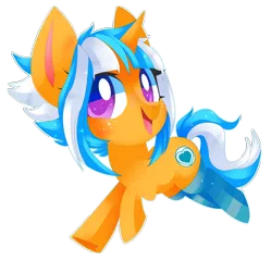 Size: 3232x3091 | Tagged: safe, artist:sorasku, derpibooru import, oc, oc:passion freeze, unofficial characters only, pony, unicorn, blushing, clothes, colored pupils, female, freckles, happy, mare, open mouth, prancing, raised hoof, simple background, smiling, socks, solo, striped socks, thigh highs, transparent background, underhoof