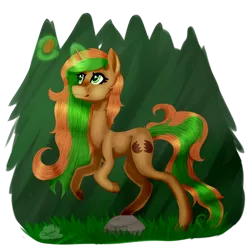 Size: 1024x1024 | Tagged: safe, artist:cloudsabovedawn, derpibooru import, oc, oc:ginger snap, unofficial characters only, glowing horn, grass, levitation, magic, rock, solo, telekinesis