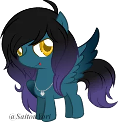 Size: 600x618 | Tagged: safe, artist:t-aroutachiikun, derpibooru import, oc, oc:mystic flare, unofficial characters only, pegasus, pony, charm, chibi, colored pupils, colored wings, colored wingtips, female, heart, jewelry, looking at you, mare, necklace, simple background, solo, spread wings, tongue out, transparent background