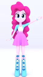 Size: 1080x1920 | Tagged: safe, artist:creatorofpony, artist:mkevinadam, derpibooru import, pinkie pie, equestria girls, 3d, boots, bracelet, clothes, gradient background, high heel boots, jewelry, simple background, skirt, solo, waving