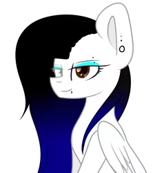 Size: 1340x1407 | Tagged: safe, artist:despotshy, derpibooru import, oc, oc:cyan crystal, unofficial characters only, pegasus, pony, bust, colored pupils, ear piercing, eyebrow piercing, eyeliner, eyeshadow, female, lidded eyes, lip piercing, makeup, mare, one eye closed, piercing, portrait, simple background, sitting, smiling, solo, transparent background, wink