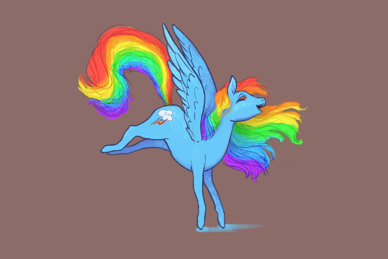 Size: 1024x683 | Tagged: artist:wormologist, brown background, derpibooru import, eyes closed, floating, open mouth, rainbow dash, safe, simple background, solo, spread wings