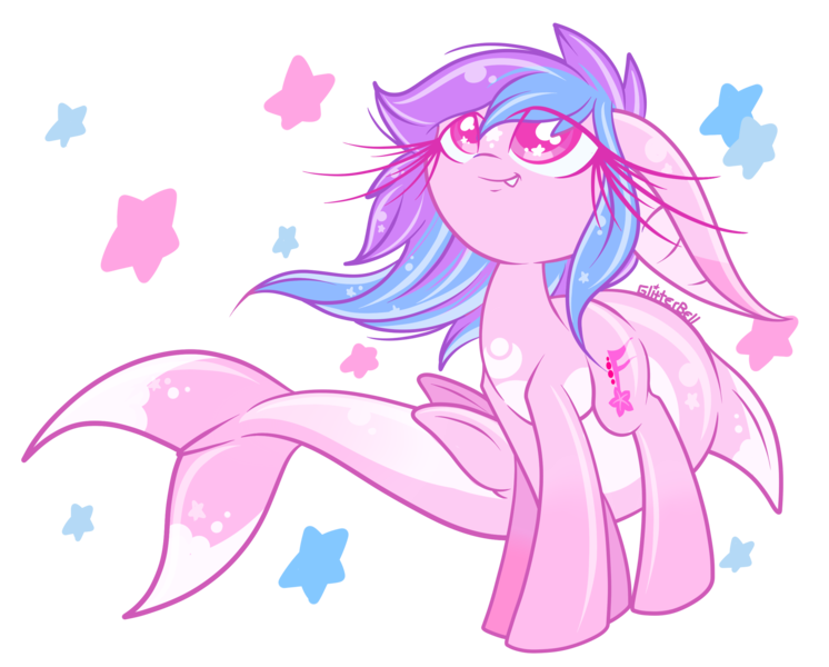 Size: 2500x2010 | Tagged: safe, artist:starlightlore, derpibooru import, oc, oc:seatune serenade, unofficial characters only, dolphin pony, original species, solo, starry eyes, stars, wingding eyes