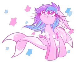 Size: 2500x2010 | Tagged: safe, artist:starlightlore, derpibooru import, oc, oc:seatune serenade, unofficial characters only, dolphin pony, original species, solo, starry eyes, stars, wingding eyes