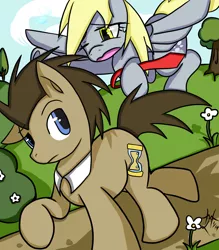 Size: 1260x1440 | Tagged: safe, artist:yoichi-hayabusa, derpibooru import, derpy hooves, doctor whooves, time turner, pegasus, pony, female, mare, necktie