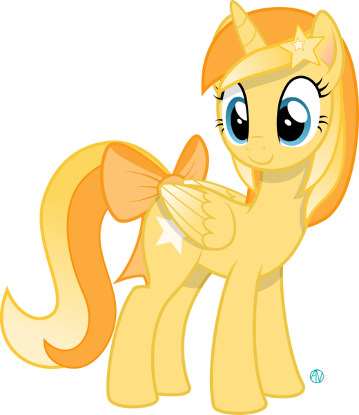Size: 2300x2652 | Tagged: safe, artist:arifproject, derpibooru import, oc, oc:favourite, ponified, unofficial characters only, alicorn, pony, derpibooru, alicorn oc, bow, derpibooru ponified, female, folded wings, hairclip, looking back, mare, meta, ribbon, simple background, smiling, solo, tail bow, transparent background, vector