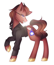 Size: 1514x1829 | Tagged: safe, artist:kurochhi, derpibooru import, oc, oc:brawny buck, unofficial characters only, pegasus, pony, clothes, glasses, male, raised hoof, simple background, solo, stallion, transparent background