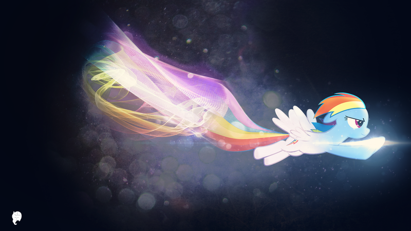 Size: 1920x1080 | Tagged: safe, artist:craftybrony, artist:illumnious, artist:wmill, derpibooru import, rainbow dash, pegasus, pony, effects, female, flying, lens flare, mare, solo, vector, wallpaper