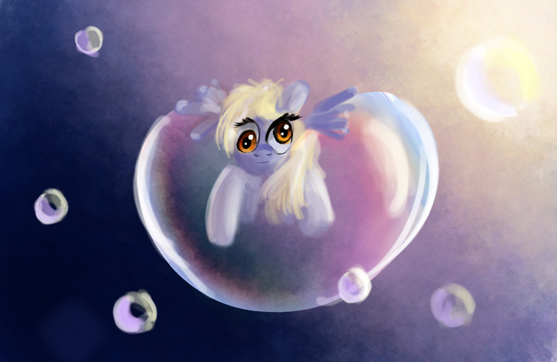 Size: 1000x650 | Tagged: safe, artist:xbi, derpibooru import, derpy hooves, pegasus, pony, bubble, female, mare, solo