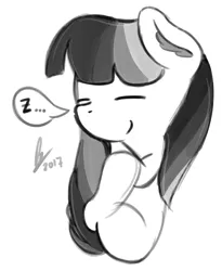 Size: 2402x2931 | Tagged: safe, artist:phinpie, derpibooru import, oc, unofficial characters only, earth pony, pony, curled up, grayscale, monochrome, simple background, sketch, sleeping, solo, speech bubble, white background, z