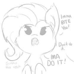 Size: 792x792 | Tagged: safe, artist:tjpones, derpibooru import, fluttershy, bat pony, pony, appul, cheek fluff, chest fluff, cute, dialogue, fangs, flutterbat, grayscale, monochrome, offscreen character, open mouth, race swap, shyabates, shyabetes, simple background, solo, tjpones is trying to murder us, what do you want, white background