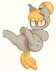 Size: 931x1171 | Tagged: safe, artist:toroitimu, derpibooru import, oc, oc:luca, unofficial characters only, bat pony, pony, chubby, cute little fangs, fangs, looking at you, plot, plump, simple background, smiling, solo, underhoof, yellow background