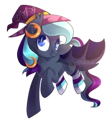 Size: 1600x1800 | Tagged: safe, artist:drawntildawn, derpibooru import, oc, oc:witch hunt, unofficial characters only, bat pony, pony, clothes, hat, simple background, socks, solo, striped socks, transparent background, watermark, witch