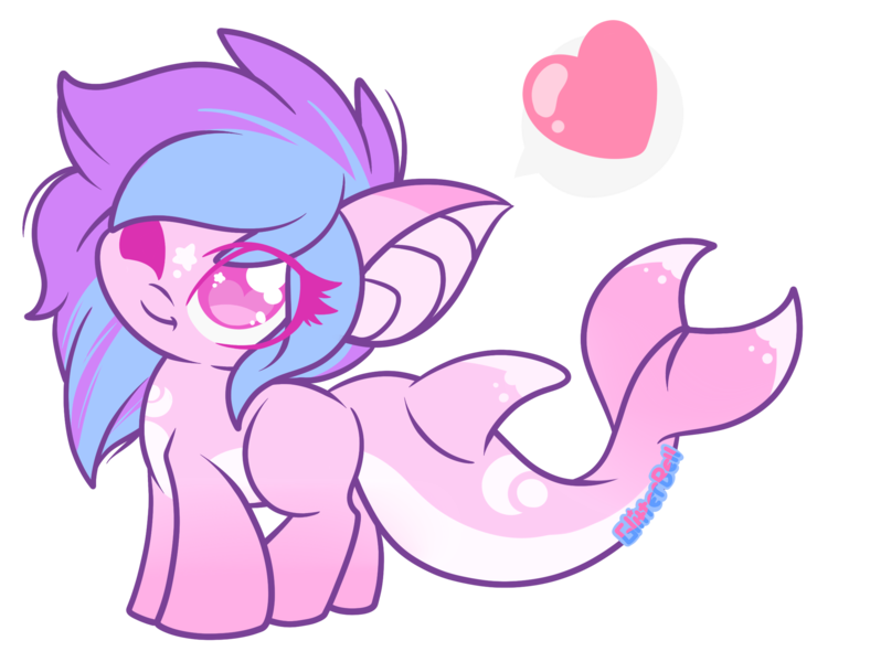 Size: 2246x1689 | Tagged: safe, artist:starlightlore, derpibooru import, oc, oc:seatune serenade, unofficial characters only, dolphin pony, hybrid, original species, pony, :t, colored pupils, female, filly, head tilt, heart, heart eyes, looking at you, no pupils, one eye closed, pictogram, signature, simple background, smiling, solo, speech bubble, starry eyes, transparent background, wingding eyes, wink