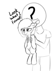 Size: 726x989 | Tagged: safe, artist:smoldix, derpibooru import, oc, oc:anon, oc:anonfilly, unofficial characters only, human, pony, female, filly, holding a pony, simple background, sketch, white background