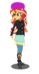 Size: 2864x5410 | Tagged: safe, artist:deannaphantom13, derpibooru import, sunset shimmer, equestria girls, absurd resolution, boots, clothes, cute, hat, high heel boots, pants, scarf, shimmerbetes, simple background, smiling, solo, transparent background