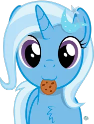 Size: 2000x2652 | Tagged: safe, artist:arifproject, derpibooru import, trixie, pony, unicorn, arif's scrunchy pone, chest fluff, cookie, cute, diatrixes, female, food, looking at you, mare, nom, simple background, solo, transparent background, vector