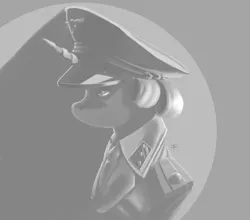 Size: 1566x1376 | Tagged: artist:mongol, bust, clothes, derpibooru import, grayscale, hat, monochrome, painting, peaked cap, portrait, profile, rarity, safe, schutzstaffel, solo, uniform