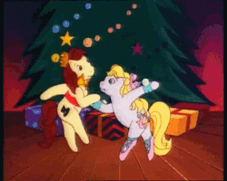 Size: 450x360 | Tagged: safe, derpibooru import, screencap, cheval, meadowlark, pony, g1, my little pony tales, send in the clown, animated, ballerina, ballet, ballet slippers, bipedal, bow, chevalark, christmas, clara, couple, crown, dancing, en pointe, finger turn, gif, graceful, hair bow, jewelry, pointe, present, prince, regalia, sash, shipping, solo, stage, the nutcracker, tree, waltz