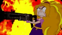 Size: 1920x1080 | Tagged: safe, artist:tweenanimations studios, derpibooru import, adagio dazzle, equestria girls, angry, gun, needs more jpeg, shotgun, solo, weapon