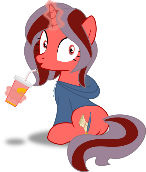 Size: 2547x3000 | Tagged: safe, artist:ruinedomega, derpibooru import, oc, oc:ademitia, unofficial characters only, pony, unicorn, clothes, cup, cutie mark, hoodie, inkscape, plot, ponyscape, simple background, sitting, solo, straw, transparent background, vector