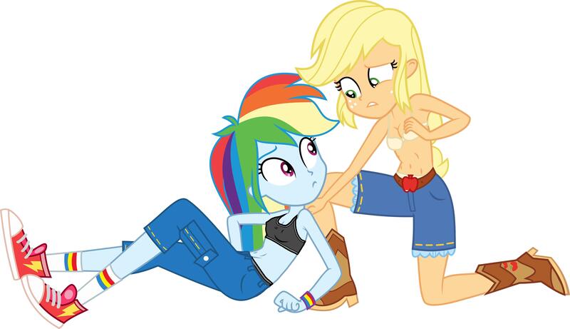 Size: 5768x3322 | Tagged: suggestive, artist:anhel032015, derpibooru import, edit, applejack, rainbow dash, equestria girls, legend of everfree, absurd resolution, black underwear, bra, breasts, clothes, converse, crop top bra, denim, erect nipples, freckles, pants, shoes, shorts, show accurate, simple background, sneakers, sports bra, transparent background, underwear, underwear edit, vector