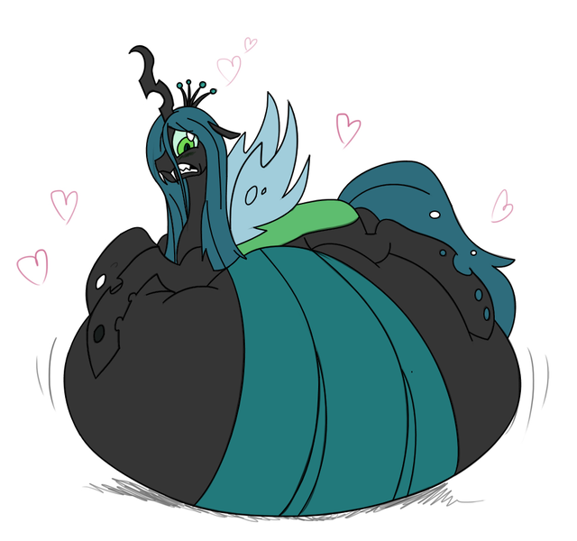 Size: 968x907 | Tagged: artist needed, belly, belly bed, big belly, blushing, changeling feeding, changeling overfeeding, derpibooru import, female, imminent death, impossibly large belly, inflation, love, queen chrysalis, questionable, solo, solo female, this will end in death, this will end in explosions, /trash/