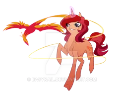 Size: 600x469 | Tagged: safe, artist:basykail, derpibooru import, oc, unofficial characters only, phoenix, pony, unicorn, female, flying, mare, running, simple background, transparent background, watermark