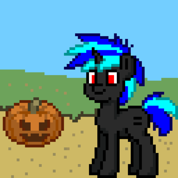 Size: 1024x1024 | Tagged: safe, derpibooru import, oc, unofficial characters only, pony, unicorn, pony town, equal cutie mark, halloween, holiday, jack-o-lantern, pixel art, pumpkin, solo