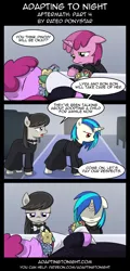 Size: 960x2000 | Tagged: safe, artist:terminuslucis, derpibooru import, berry punch, berryshine, octavia melody, ruby pinch, vinyl scratch, earth pony, pony, unicorn, comic:adapting to night, comic:adapting to night: aftermath, bouquet, clothes, comic, funeral