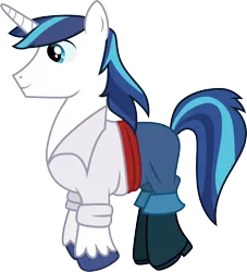 Size: 1501x1652 | Tagged: safe, artist:cloudyglow, derpibooru import, shining armor, pony, clothes, clothes swap, cosplay, costume, crossover, disney, male, pants, prince eric, shirt, simple background, smiling, solo, stallion, the little mermaid, transparent background, vector, white shirt