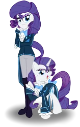 Size: 1700x2700 | Tagged: safe, artist:geraritydevillefort, derpibooru import, rarity, equestria girls, alternate hairstyle, clothes, crossover, duo, duo female, eyeshadow, female, looking at you, makeup, open mouth, rarifort, self ponidox, simple background, smiling, the count of monte cristo, transparent background, villefort