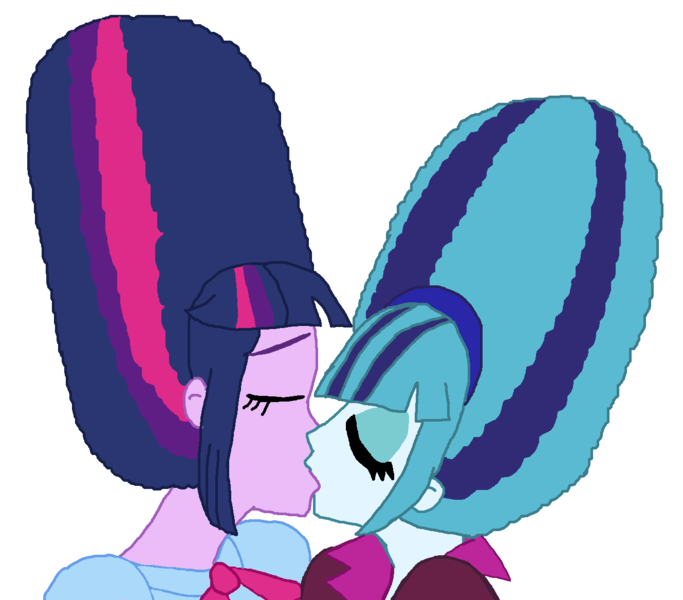 Size: 1329x1167 | Tagged: safe, artist:ktd1993, derpibooru import, sonata dusk, twilight sparkle, equestria girls, alternate hairstyle, beehive hairdo, female, kissing, lesbian, shipping, twinata