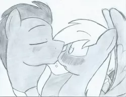 Size: 2192x1699 | Tagged: safe, artist:kerorolover16, derpibooru import, derpy hooves, doctor whooves, time turner, pegasus, pony, doctorderpy, female, grayscale, kissing, male, mare, monochrome, shipping, sketch, straight