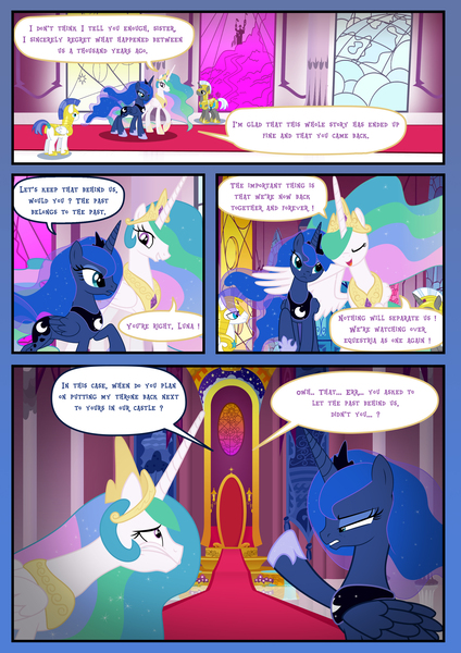 Size: 2480x3508 | Tagged: artist:light262, castle, comic, derpibooru import, dialogue, hilarious in hindsight, hug, princess celestia, princess luna, royal guard, royal sisters, safe, winghug