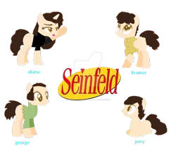 Size: 1024x865 | Tagged: artist:mixelfangirl100, artist:selenaede, base used, cosmo kramer, derpibooru import, elaine, elaine benes, george, george costanza, jerry, jerry seinfeld, kramer, lidded eyes, looking up, open mouth, ponified, prone, raised hoof, safe, seinfeld, simple background, smiling, transparent background, watermark