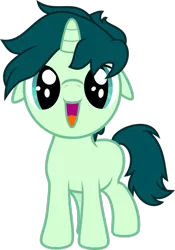 Size: 748x1069 | Tagged: safe, artist:ragerer, derpibooru import, oc, oc:spectral song, unofficial characters only, pony, unicorn, colt, cute, floppy ears, green mane, male, missing cutie mark, ocbetes, simple background, smiling, solo, transparent background
