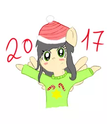 Size: 1103x1271 | Tagged: safe, artist:arafafara, artist:inkyfeather, derpibooru import, oc, unofficial characters only, 2017, clothes, hat, new year, santa hat, simple background, solo, sweater, white background