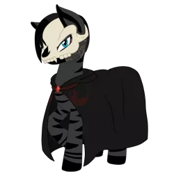 Size: 5000x5000 | Tagged: absurd resolution, artist:glacierfrostclaw, cloak, clothes, derpibooru import, fallout equestria, female, mare, mask, necromancer, oc, oc:kifu kwato, safe, scar, simple background, skull, solo, transparent background, unofficial characters only, zebra