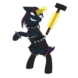 Size: 4069x4069 | Tagged: safe, artist:glacierfrostclaw, derpibooru import, oc, oc:misery raven, unofficial characters only, bat pony, hybrid, pony, unicorn, fallout equestria, absurd resolution, female, hammer, mare, raider, simple background, sledgehammer, solo, standing up, transparent background