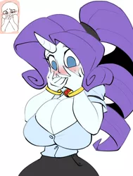 Size: 530x702 | Tagged: arm boob squeeze, artist:bigdad, big breasts, blushing, breasts, busty rarity, cleavage, derpibooru import, female, human facial structure, pony colored satyr, pony coloring, rarity, satyr, simple background, solo, suggestive, white background