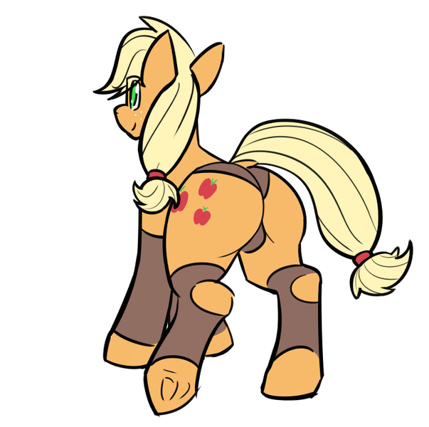 Size: 700x696 | Tagged: suggestive, artist:pony-butt-express, derpibooru import, applejack, applebutt, clothes, dock, female, panties, simple background, socks, solo, solo female, stockings, thigh highs, underhoof, underwear, wedgie, white background
