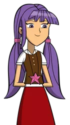 Size: 782x1397 | Tagged: safe, artist:ninjawoodpeckers91, derpibooru import, starlight, equestria girls, clothes, human coloration, jewelry, necklace, pigtails, simple background, skirt, smiling, solo, transparent background, twintails, vest